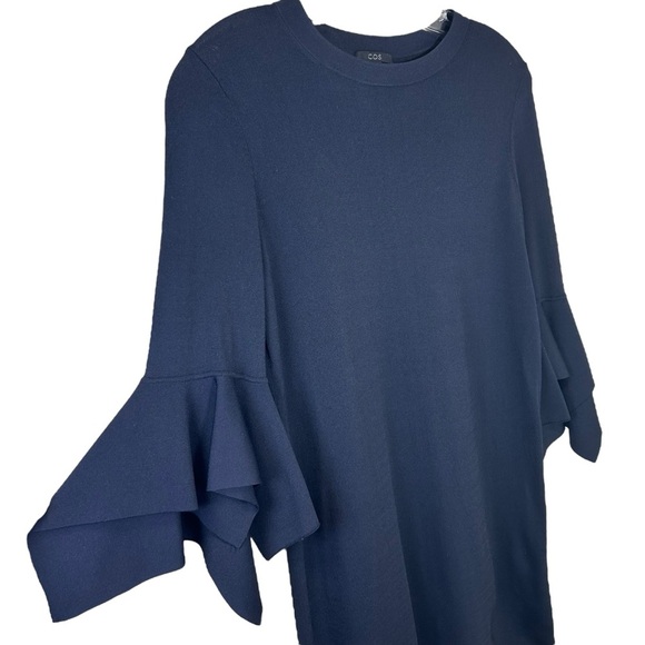 COS - Women’s Knitted Shift Dress, Draped Sleeves, Mini - Navy Blue, X-Small - Picture 13 of 15